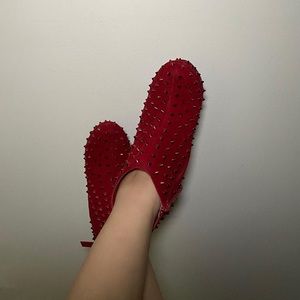 Posh Red Spiked Heels. Curved Wedge heel. Size 7